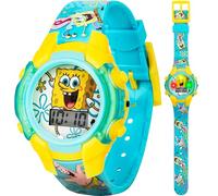 Accutime Nickelodeon Bob Esponja Squarepants - Reloj LCD para niños con Luces LED, Correa de Personaje Colorida, Pantalla Intermitente interactiva, Viene en Caja de Lata Coleccionable