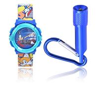 Accutime Sega Sonic The Hedgehog - Juego de reloj digital para niños, luces LED intermitentes, pantalla LCD, llavero de linterna, reloj para niños, niñas o niños, correa de plástico en azul (modelo