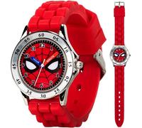 Accutime Spiderman Time Teacher - Reloj para niños, Correa de Silicona roja, Esfera fácil de Leer, Resistente al Agua, con Lata Especial