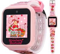 Accutime Strawberry Shortcake - Reloj Inteligente para niños, 10 Caras de | Pantalla de 1.5 pulgadas, cámara, 6 juegos, 10 caras de reloj, 3 papeles pintados y correa de silicona para muñecas de 5.5 a