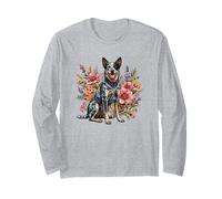 ACD Hunting Vintage Flowers Floral Australian Cattle Dog Mom Manga Larga