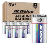 ACDelco 8-Count 9 Volt Batteries, Maximum Power Super Alkaline Battery, 7-Year Shelf Life, Recloseable Packaging