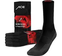 ACE Calcetines de trabajo - 10 pares de medias de trabajo largas - Calcetines transpirables para hombre y mujer - Medias para el trabajo - 35-50, Negro , 43-46