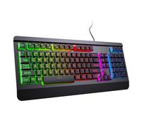 Acebaff - Teclado para juegos, 104 teclas totalmente metálico, retroiluminado con LED arcoíris, teclado silencioso para ordenador, reposamuñecas, teclas multimedia, teclas anti-ghosting, teclado con