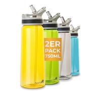 AceCamp 2 x TRITAN Botella de Agua | Botella de Agua a Prueba de Fugas sin BPA | Botella Deportiva Pajita I 750 ml I Paquete Doble Amarillo I 15562