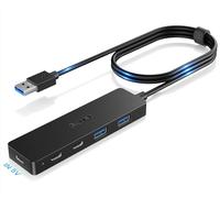 Aceele Hub USB A 3.0 con 2 Puertos USB-A y 2 Puertos USB-C, 5Gbps Concentrador de Datos con Cable de 120cm de Largo, Multipuerto Divisor de Plástico para PC, Portátiles, Macbook Pro/Air y Más