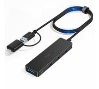 Aceele Hub USB A 3.0 con 4 Puertos USB-A y Adaptador A a C, 5Gbps USB Splitter con Cable de 120cm de Largo, Multipuerto Concentrador de Datos de Plástico para PC, Portátiles, Mac Pro/Air y Más