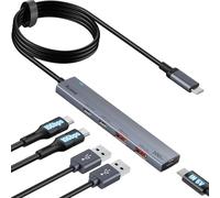 Aceele Hub USB C 3.2 Gen 2 con 2 Puertos USB-A y 2 Puertos USB-C de Datos y Tipo-C Carga, con Cable de 100 cm para Macbook Pro/Air, Portátil, PC, Xbox, iMac, PS5 y más