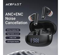 ACEFAST 4 micrófonos ANC -35dB reducción profunda inalámbrico Bluetooth 5,4 auriculares estéreo HiFi música deporte ENC llamada auricular 35H duración de la batería Black