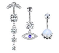 AceFun 14G 3 Piezas Piercing para Ombligo Anillos Acero Quirúrgico con CZ Piercing Ombligo Barras Barbell