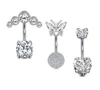AceFun 14G 3 Piezas Piercing para Ombligo Anillos Acero Quirúrgico con CZ Piercing Ombligo Barras Barbell