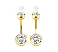 AceFun 2 piercing ombligo acero quirurgico 10mm oro con 2 tapones antideslizantes silicona para mujer curvado CZ transparente Barbell con rosca exterior Joyas para piercings bonitas