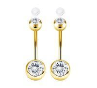 AceFun 2 piercing ombligo acero quirurgico 12mm oro con 2 tapones antideslizantes de silicona para mujer curvado CZ transparente con rosca exterior Joyas para piercings bonitas