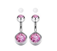 AceFun 2 piercing ombligo acero quirurgico 6mm, plata 14G con circonita rosa brillante rosca exterior piercing para ombligo piercings joyas barbell curvadas para mujer