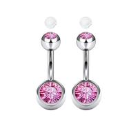 AceFun 2 piercing ombligo acero quirurgico 8mm, plata 14G con circonita rosa brillante rosca exterior piercing para ombligo piercings joyas barbell curvadas para mujer