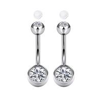 AceFun piercing ombligo acero quirurgico plata 14G plata para mujer Clicker pequeño corto 12mm con 2 tapas antideslizantes silicona con circonitas transparentes Anillos curvados Joyas Barbell