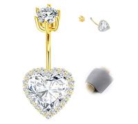 AceFun Piercing ombligo con corazón oro Plata ley auténtica Top Down Longitud barra 12mm 14G Bonito corazón CZ Joya mujer Barbells Joyas para piercing en el ombligo Bananabells