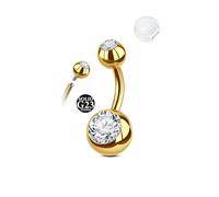 AceFun Piercing ombligo Oro titanio dorado 6mm diámetro,1 pieza con cubierta antideslizante silicona piercing corto para ombligo rosca interna G23 cierre clic joya piercing para mujer 1 paquete