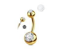 AceFun Piercing ombligo titanio Oro dorado 8mm con 1 cubierta antideslizante silicona CZ transparente piercing pequeño corto para ombligo rosca interna G23 cierre barra joya piercing para mujeres