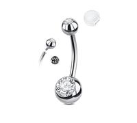AceFun Piercing ombligo titanio plata 12mm 14G con rosca interna revestimiento blanco brillante Piercings para mujer G23 Joya con 1 tapa antideslizante de silicona.
