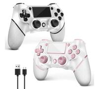 AceGamer 2 Pack Mando Inalámbrico para PS4，Mando de Juego para PS4/Pro/Slim/PC，Gamepad Joystick con Turbo/Botón Trasero/Doble Vibración/6-Axis Sensor Giroscópico (Rosa y Blanco)