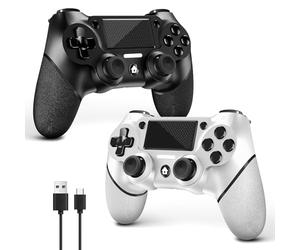 AceGamer 2 Pack Mando Inalámbrico para PS4，Mando de Juego para PS4/Pro/Slim/PC，Gamepad Joystick con Turbo/Botón Trasero/Doble Vibración/6-Axis Sensor Giroscópico/Panel Táctil (Blanco o negro)