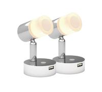 acegoo Luz de Lectura 12V Camper LED Lámpara de Pared Regulable DC12-24V 3200K con Cargador USB para Barco Autocaravana Caravana Cabina Camión Iluminación Interior, Cromado (2 piezas)