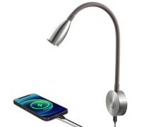 acegoo Luz de Lectura LED 12V Lámpara de Pared Flexible Cuello de Cisne Regulable DC12-24V con Cargador USB para Barco Autocaravana Caravana Camper Cabina Camión Camión (Níquel cepillado)