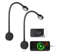 acegoo Luz de Lectura LED 12V Lámpara de Pared Flexible Cuello de Cisne Regulable DC12-24V con Interruptor Dimmer y Cargador Type-C para Barco Autocaravana Caravana Camper Cabina Camión, Negro (2 pcs)