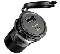 acegoo Toma USB 12V 65W PD3.0 y QC3.0 18W, Camper Aluminio Impermeable Enchufe, Computadoras Portátiles Cargador de Coche, Carga Rápida Empotrable para Autocaravana Barco Marino ATV Golf, 1 Pieza