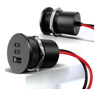 acegoo Toma USB 12V Aluminio Multi Puerto, USB C Cargador de Coche Camper Carga Rápida, Doble PD3.0 y QC3.0 para Autocaravana Barco Camión Autobús, 2pcs