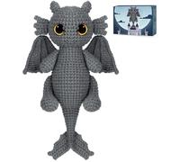 Acehochen Kit de ganchillo para principiantes, kits de animales de ganchillo amigurumi con tutoriales en video paso a paso, paquete de inicio de tejer para adultos y niños, dragón negro (40% más de