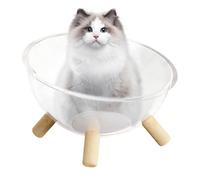 Aceirropy Cama para Gatos | Cama Tipo Cuenco con Base de Madera Natural,Cúpula de Acrílico Transparente con - Casa y Centro de Actividades Multifuncional para Descanso, Sueño y Juego de Conejos