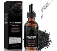 Aceite capilar de sésamo negro, aceite capilar densificante, extractos de sésamo negro y romero, suavidad sin lavado, para reparar el cabello dañado y seco.,1pc
