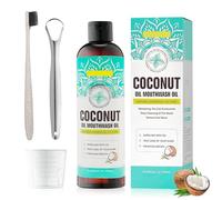 Aceite Coco Enjuague Bucal, con Raspador de Lengua y Cepillo de Dientes, Oil Pulling, Enjuague Bucal Aceite de Coco y Menta, Refresca el Aliento, Blanquea los Dientes, 315ml