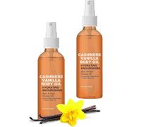 Aceite corporal de vainilla, aceite hidratante en spray para masajes, loción corporal y capilar de vainilla y cachemira, sérum de masaje para piel seca, reafirma y suaviza la piel (2PCS)