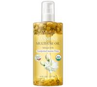 Aceite corporal orgánico multiusos para piel, cara, cabello y uñas, con pétalos de jazmín seleccionados a mano, aceite esencial de jazmín y vitamina E y aceite de almendras, nutritivo e hidratante