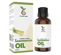 Aceite de citronela orgánico de 30 ml, 100% natural, vegano, aceite de hierba de limón (Cymbopogon Citratus Leaf Oil) - Aceite esencial de hierba de limón para lámpara aromática, difusor, cabello