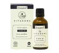Aceite de Coco BIO Ecocert Primera Presion en Frio 50ml Vitaroms Vegano | Nutritivo, Emoliente y Regenerador, Ideal para el Cuidado Diario de la Piel y el Cabello, Vegano y Sin Gluten, Drasanvi