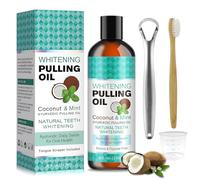 Aceite de Coco Natural Colutorio Enjuague Bucal Aceite de Menta con Raspador de Lengua & Cepillo de Dientes para Ayudar a Tener un Aliento Fresco,Blanquear los Dientes