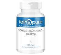 Aceite de comino negro Fair & Pure 100 mg, 180 unidades, 1000mg de aceite de comino negro por cápsula blanda, prensado en frío, complemento alimenticio sin aditivos, fabricado en Alemania