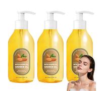 Aceite de ducha de almendras nutritivo, aceite de ducha corporal de seda para mujeres, lavado corporal hidratante de almendras, lavado corporal limpiador para pieles secas (3PCS)