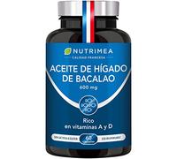 Aceite de Hígado de Bacalao 600 mg - Vitaminas A y D - Apoyo Inmunitario - Salud de la Piel - Capital Óseo - 60 cápsulas Nutrimea