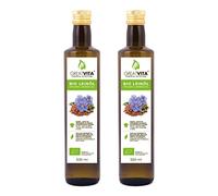 Aceite de linaza orgánico MeaVita, 100% puro y prensado en frío, paquete de 2 (2x 500ml) en botella de vidrio