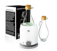 Aceite de masaje, calentador de aceite de masaje, calentador con jarra de cristal, calentamiento rápido en 5 minutos, relajación gracias a un agradable masaje cálido