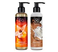 Aceite de masaje comestible de vainilla y coco, mezcla de 2 x 200 ml con almendras y semilla de uva, aceite corporal de aromaterapia para masaje sensual relajante