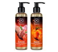 Aceite de Masaje Sensual Set Almendra y Durazno 2x200ml - Aceite de Masaje con Aceites Naturales de Almendras y de Semilla de Uva - Aceite Corporal para Él y Ella - Aceite de Masaje y Relajación