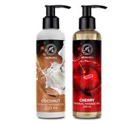 Aceite de Masaje Sensual Set Coco y Cereza 2x200ml - con Aceites Naturales de Almendras y de Semilla de Uva - Aceite de Coco - Aceite Corporal para Él y Ella - Aceite de Masaje y Relajación