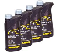 Aceite de Motor 4 X 1 Litro Mannol Longlife 508 509 SAE 0W20 Api Sp Acea C5 VW