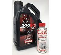 Aceite de Motor Competicion - Motul 300V2 4T FL Road Racing 10W50, Pack 4 litros Engine Clean Limpia Motores